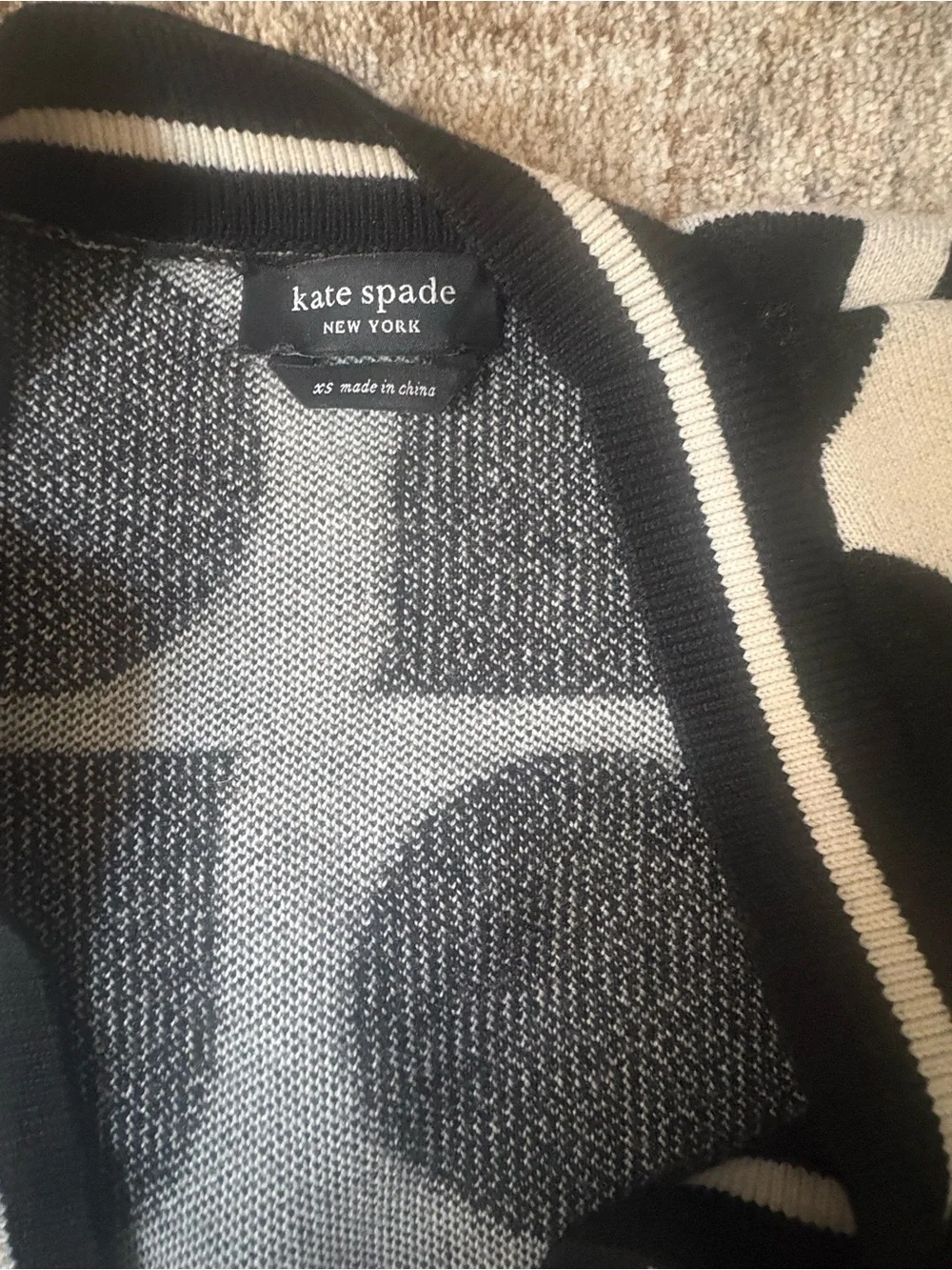 kate spade Black and white Geometric Dot Cardigan with Button Front